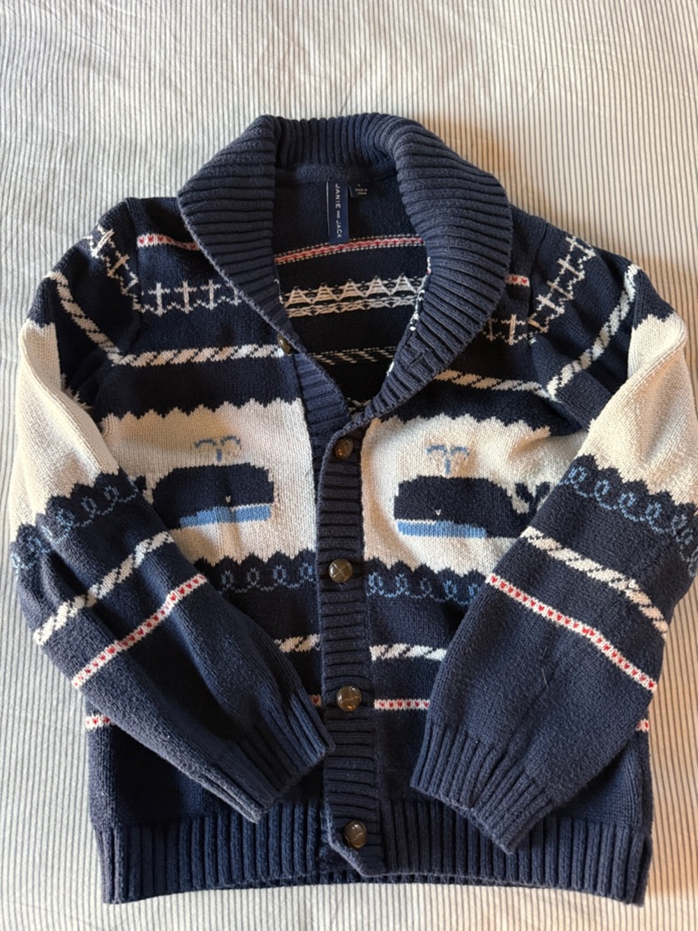 Janie and Jack Boys Whale Shawl Collar Cardigan Sweater